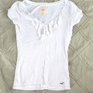 Hollister White Short Sleeve Ruffle Top